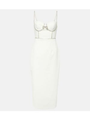 Robe mi-longue à imprimé en crêpe Self-portrait blanc