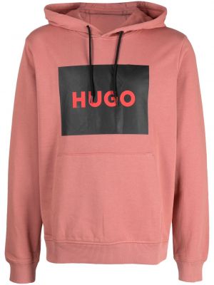 Hoodie en coton à imprimé Hugo rouge