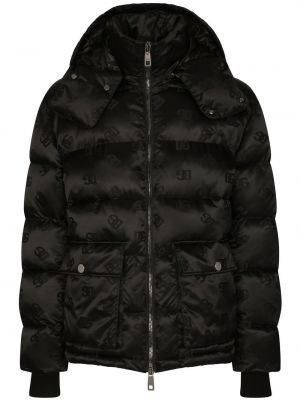 Žakárová péřová bunda s kapucí Dolce & Gabbana černá