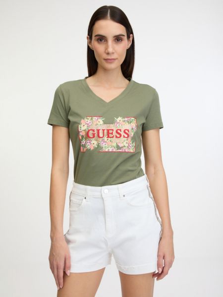 Tricou cu model floral Guess verde