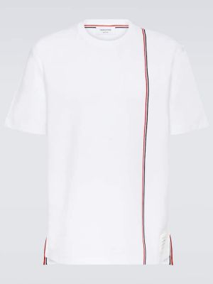 T-shirt di cotone a righe in jersey Thom Browne bianco
