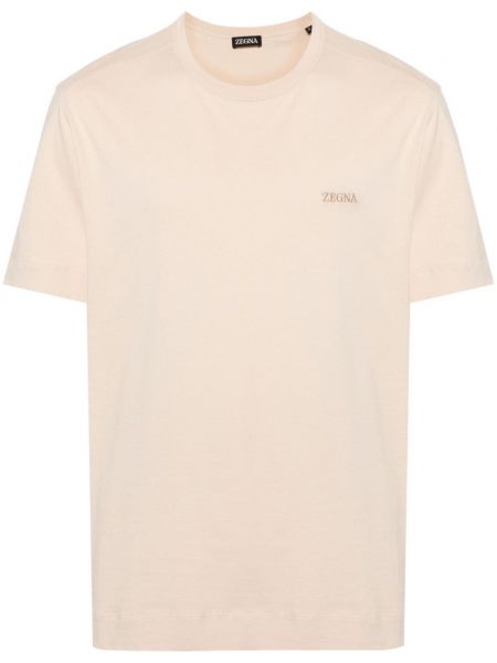 Bavlněné tričko s výšivkou Zegna béžové