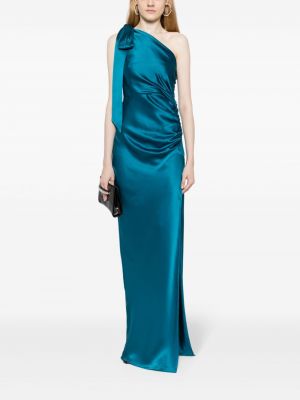 Asymetrické hedvábné večerní šaty Michelle Mason modré