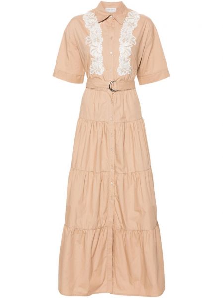 Maksi haljina s cvjetnim printom s čipkom Ermanno Firenze smeđa