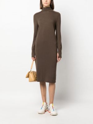 Vlněné midi šaty Calvin Klein hnědé