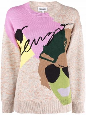 Пуловер с кръгло деколте Kenzo розово