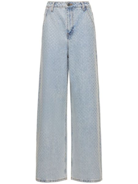 Voľné bavlnené džínsy Self-portrait modrá