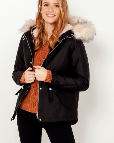 Zímní bunda s kožíškem na zip s kapucí Camaieu - černá