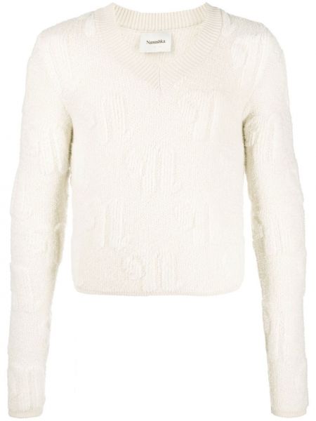Sweter z dekoltem w serek chunky Nanushka biały