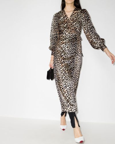 Robe de soirée à imprimé à imprimé léopard Ganni marron