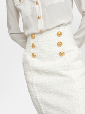 Mini spódniczka z wysoką talią tweedowa Balmain biała