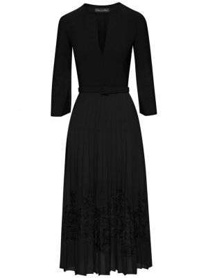 Krajkové šifonové midi šaty Oscar De La Renta černé