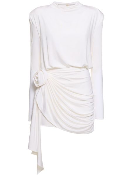 Drapované džerzej kvetinové mini šaty Magda Butrym biela