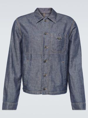 Camicia di lino di cotone Prada blu