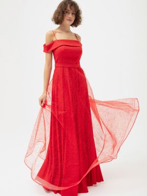 Вечерна рокля с лодка декольте Lafaba червено