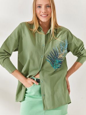 Pinta marškiniai su blizgučiais oversize Olalook žalia