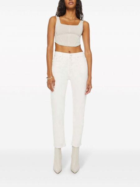 Straight fit džíny s vysokým pasem Mother bílé