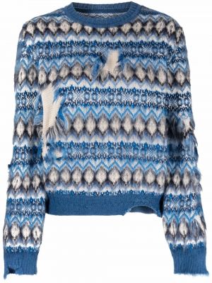 Πλεκτός πουλόβερ με φθαρμένο εφέ ζακάρ Maison Margiela μπλε