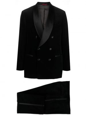 Žametna ukrojena obleka iz rebrastega žameta Brunello Cucinelli črna