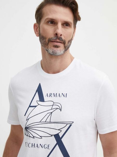 Koszulka bawełniana z nadrukiem Armani Exchange biała