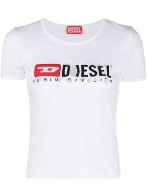 Bavlnené obnosené tričko s potlačou Diesel biela