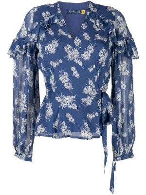 Kvetinové bavlnené bavlnené šaty Polo Ralph Lauren modrá