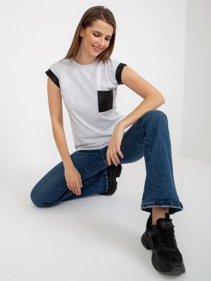 Melanžinis medvilninis marškinėliai su kišenėmis Fashionhunters pilka
