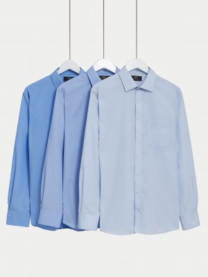 Хлопковая рубашка с длинным рукавом Marks & Spencer синяя