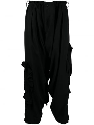Pantaloni din bumbac cu croială lejeră Yohji Yamamoto negru