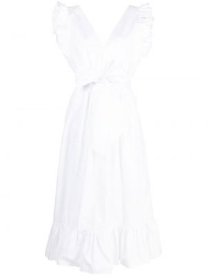 Памучна миди рокля с волани Eleventy бяло