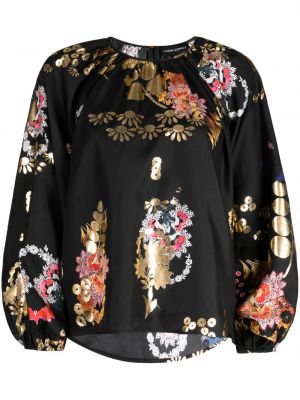Bluză de mătase cu model floral cu imagine Cynthia Rowley negru