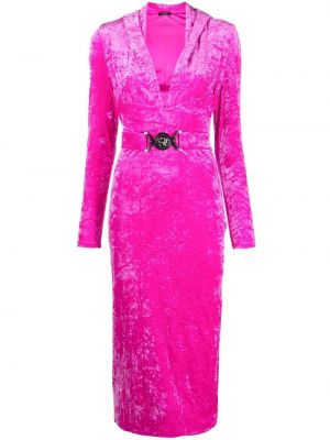 Sametové večerní šaty s kapucí Versace růžové