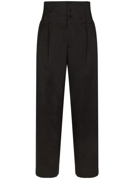 Plisirane pamučne hlače ravnih nogavica Dolce & Gabbana crna