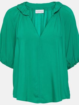 Žametna bluza iz rebrastega žameta Velvet zelena