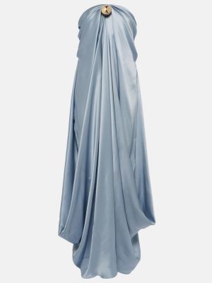 Drapované hodvábne saténové dlouhé šaty Loewe modrá