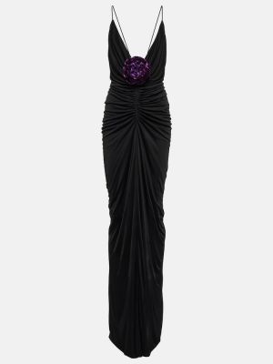 Satynowa sukienka długa Saint Laurent czarna