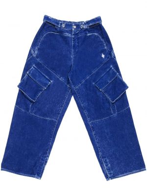 Welurowe haftowane spodnie cargo Marcelo Burlon County Of Milan niebieskie
