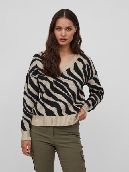 Жаккардовый свитер с принтом зебра Vila бежевый