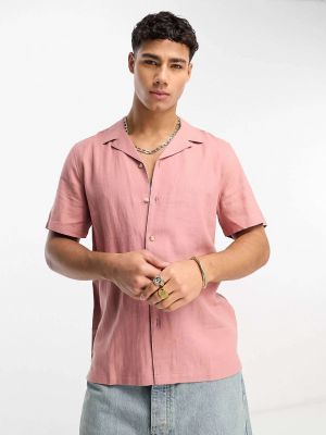 Льняная рубашка с коротким рукавом New Look розовая