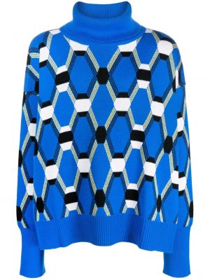 Volneni pulover s potiskom z abstraktnimi vzorci Random Identities modra