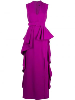 Večerna obleka z volani iz krep tkanine Badgley Mischka vijolična