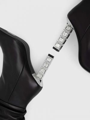 Kožené kozačky na podpatku Karl Lagerfeld černé
