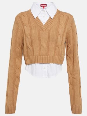 Sweter wełniany Staud brązowy