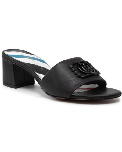 Kožené sandály na podpatku Tommy Hilfiger černé
