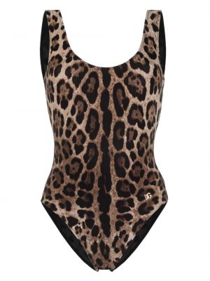 Costum de baie cu imagine cu model leopard Dolce & Gabbana maro