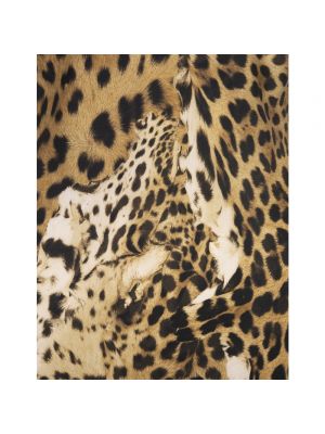Vestido midi de seda con estampado leopardo Roberto Cavalli marrón