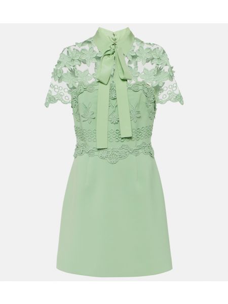 Шелковое платье мини с аппликацией Elie Saab зеленое