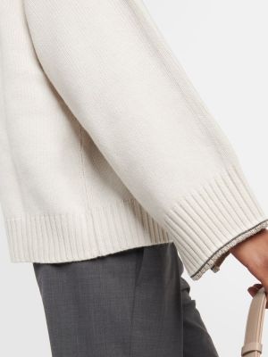 Jersey cuello alto de lana de seda de cachemir Brunello Cucinelli blanco