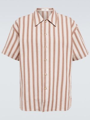 Camisa de lino de algodón a rayas Commas marrón