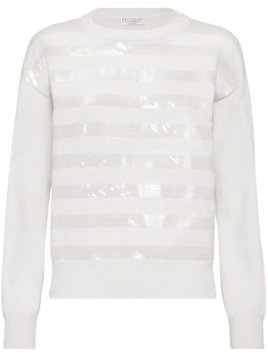 Кашмирен пуловер с пайети Brunello Cucinelli бяло
